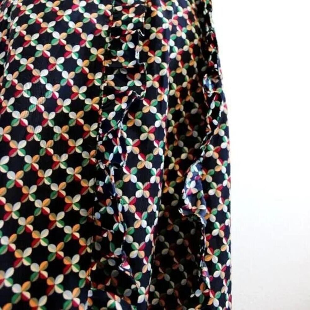 DownEast Multi Color Ruffle Dress Geometric Pattern Size S Keyhole Back - Picture 9 of 10